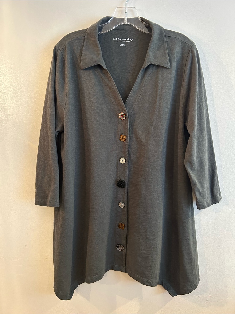 Soft Surroundings Danielle button front tunic gray